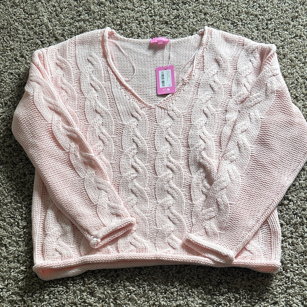 NWT Edikted Pale Pink Cable Knit V-Neck Sweater Size S
